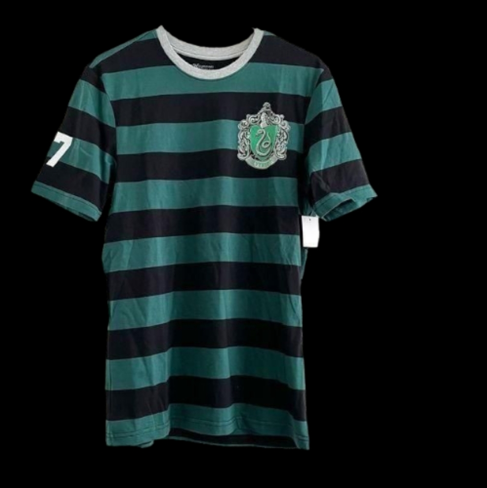 Harry Potter NWT Universal Studios Slytherin Green & Black Stripe Shirt Size XXL